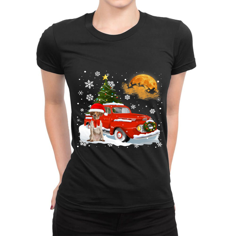 Brittany Vintage Wagon Red Truck Christmas Tree Pa Ladies Fitted T-Shirt by AURRADILLARD | Artistshot