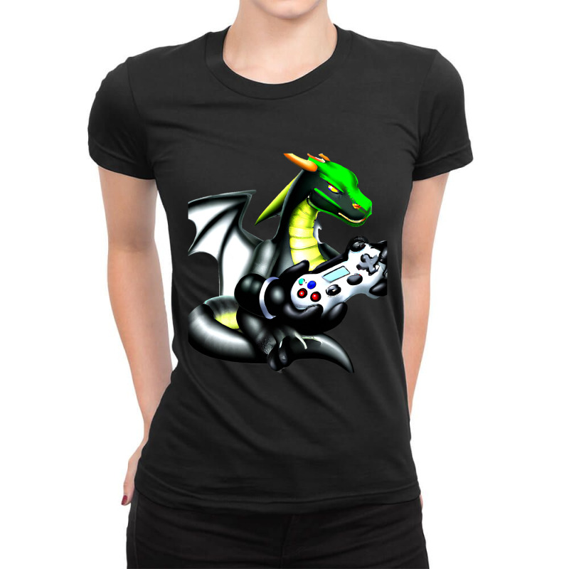 Dragon Video Game Controller Game Players Dragon L Ladies Fitted T-Shirt by whoretacarpal | Artistshot