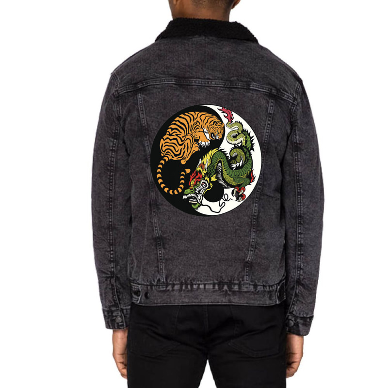 Tiger Dragon Yin Yang Symbol Beautiful Chinese Har Unisex Sherpa-lined Denim Jacket | Artistshot