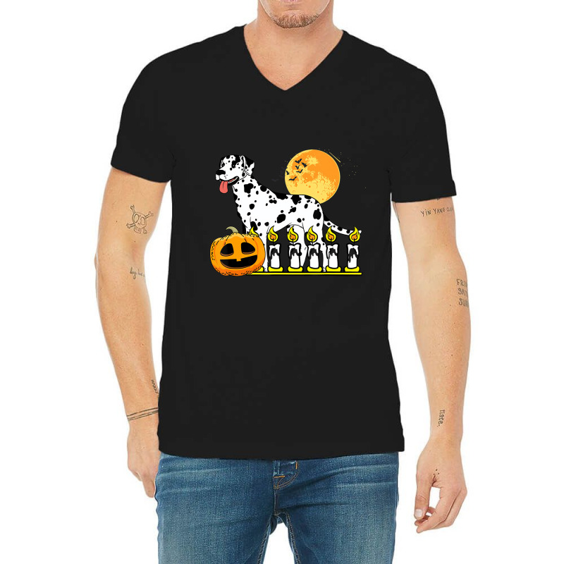 Dalmatian Dog Lazy Halloween Costume Pumpkin Puppy V-neck Tee | Artistshot