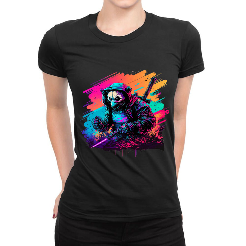 Hooded Masked Panda Ninja Graphic Retro Steampunk  Ladies Fitted T-Shirt by JESSICAMARTINA | Artistshot