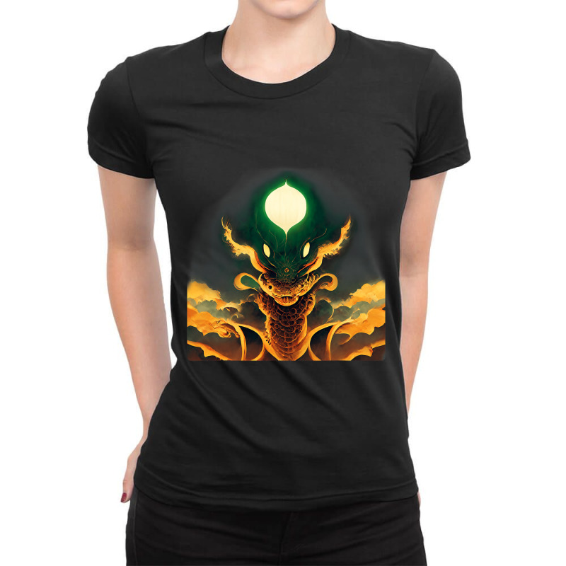 Dragon In Anime Style Cartoon Mythical Creatures Ladies Fitted T-Shirt by kerrmanthez | Artistshot