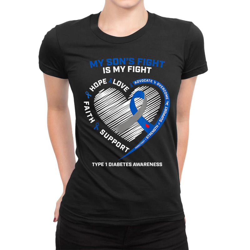 T1d Mom My Son's Fight Is My Fight Type 1 Diabetes Ladies Fitted T-Shirt by bettincam | Artistshot