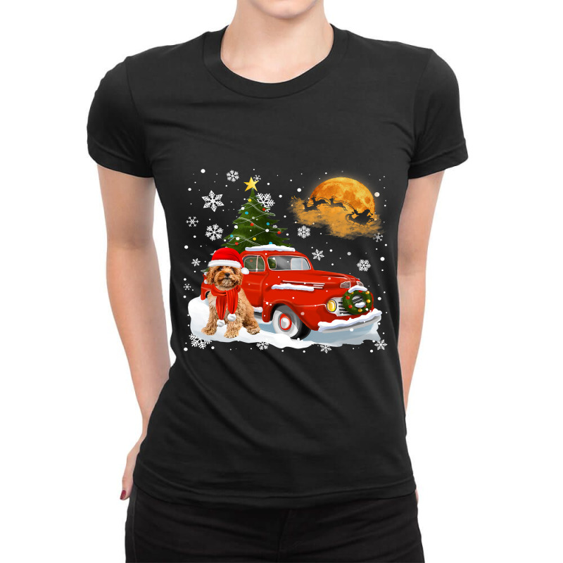 Cavoodle Vintage Wagon Red Truck Christmas Tree Pa Ladies Fitted T-Shirt by AURRADILLARD | Artistshot