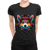 Corgi Dog Face Colorful Mandala Rainbow Yoga Patte Ladies Fitted T-shirt | Artistshot