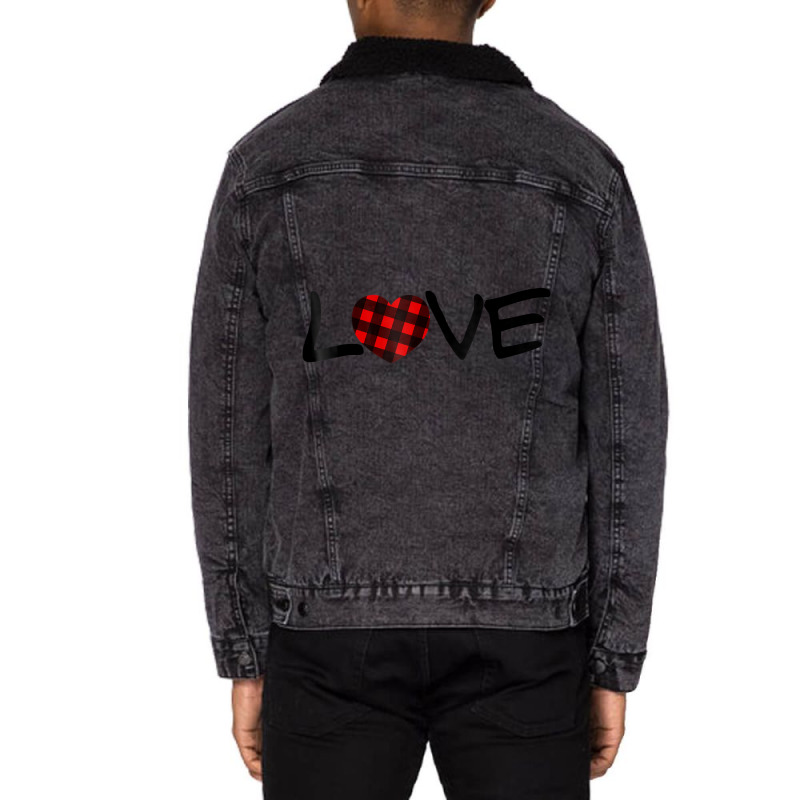 Buffalo Plaid Heart Love Valentines Day Lover Shir Unisex Sherpa-lined Denim Jacket | Artistshot