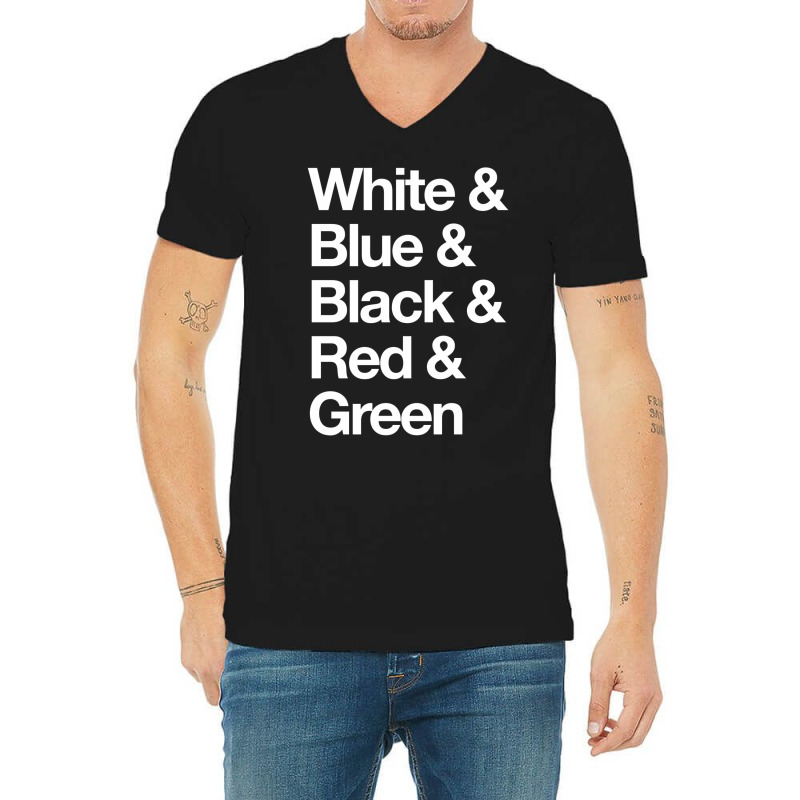 White & Blue & Black & Red & Green   Reversed 25 V-Neck Tee by slavissweersq | Artistshot