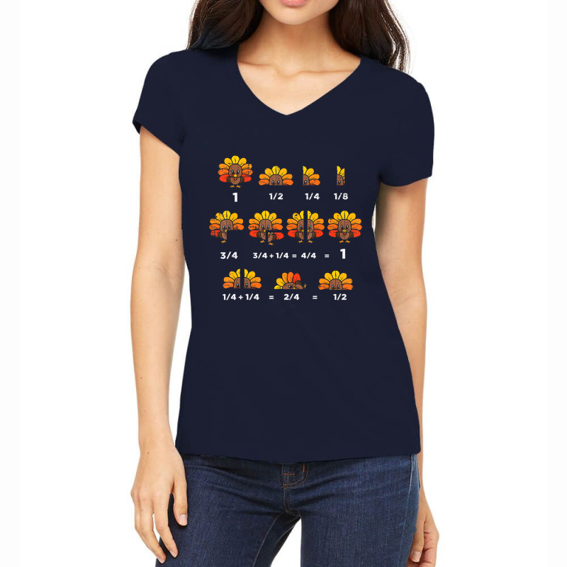 Thanksgiving Turkey Math Fraction Funny Teacher Me Women's V-Neck T-Shirt by bettincam | Artistshot