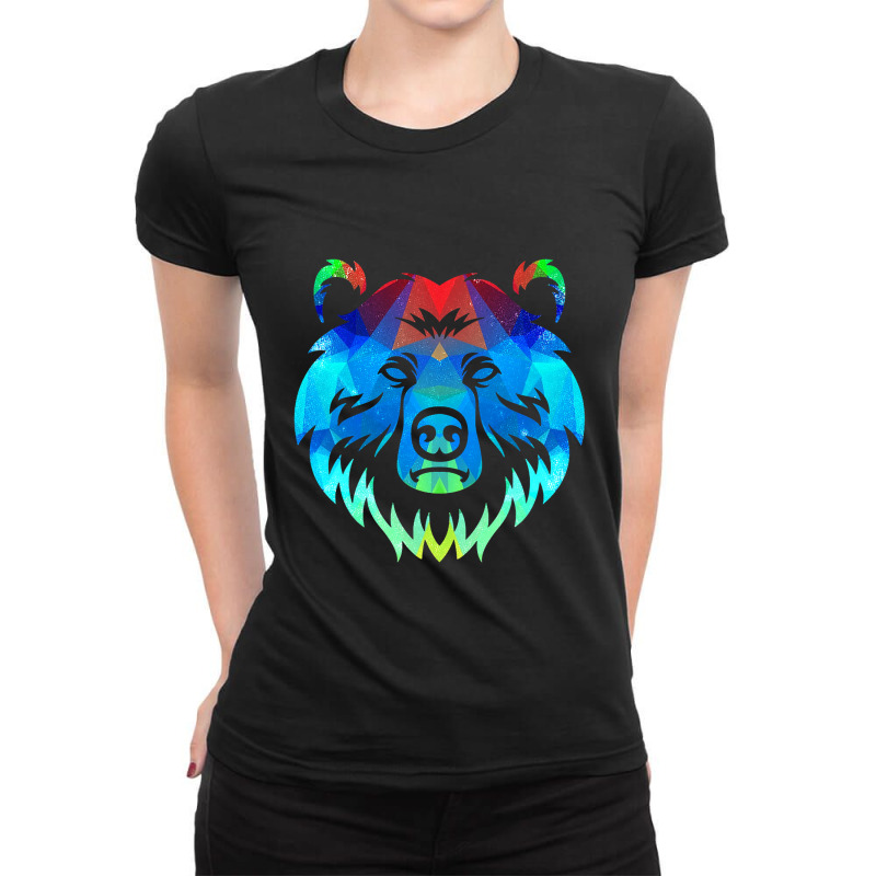 Grizzly Brown Bear Colorful Geometry Geometric Sha Ladies Fitted T-Shirt by kerrmanthez | Artistshot