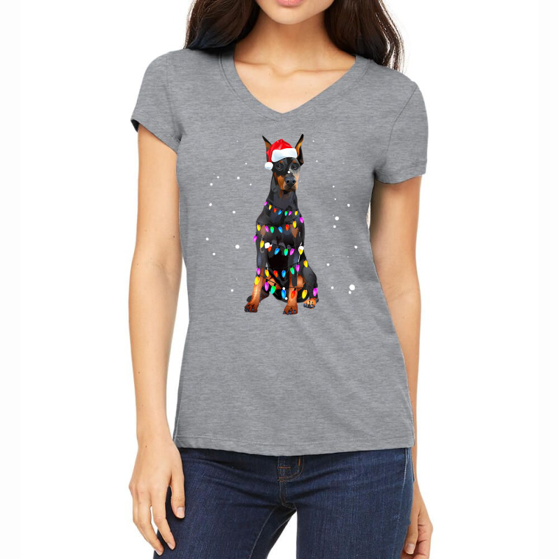 Christmas Lights Doberman T Shirt Cute Gifts For D Women's V-Neck T-Shirt by imelde | Artistshot