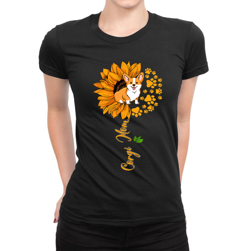 Corgi Mom Cute Sunflower Corgi Dog Lover Mothers D Ladies Fitted T-Shirt by DEBORAHBOURSSIQUOT | Artistshot