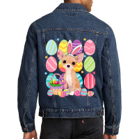 Cute Chihuahua Easter Bunny Ear Colorful Easter Eg Men Denim Jacket | Artistshot