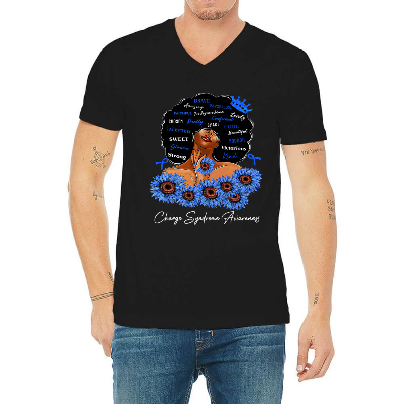 Charge Syndrome Awareness We Wear Blue Black Woman V-neck Tee | Artistshot