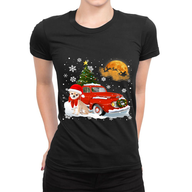 Chihuahua Vintage Wagon Red Truck Christmas Tree P Ladies Fitted T-Shirt by AURRADILLARD | Artistshot