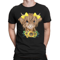 Cow Sunflower Messy Bun Cow Girl Floral Heifer Far T-shirt | Artistshot