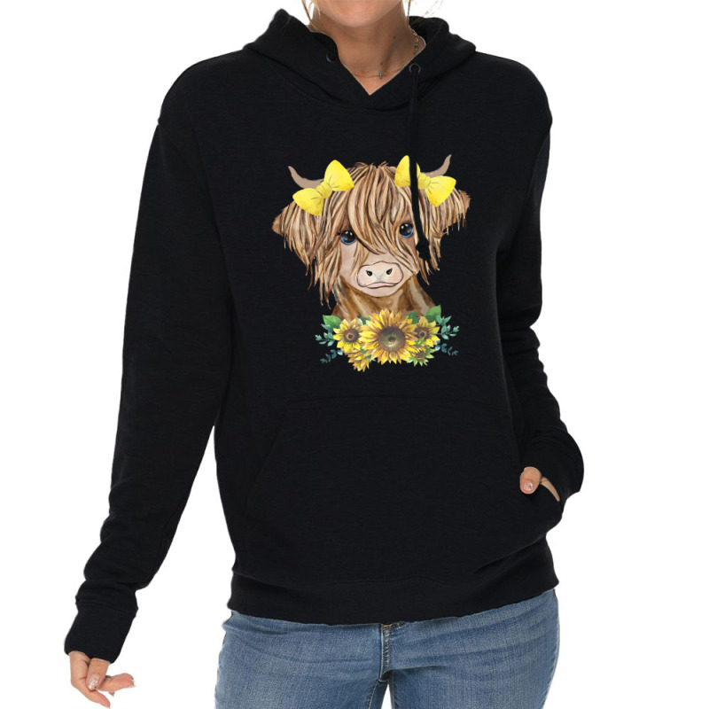 Cow Sunflower Messy Bun Cow Girl Floral Heifer Far Lightweight Hoodie | Artistshot