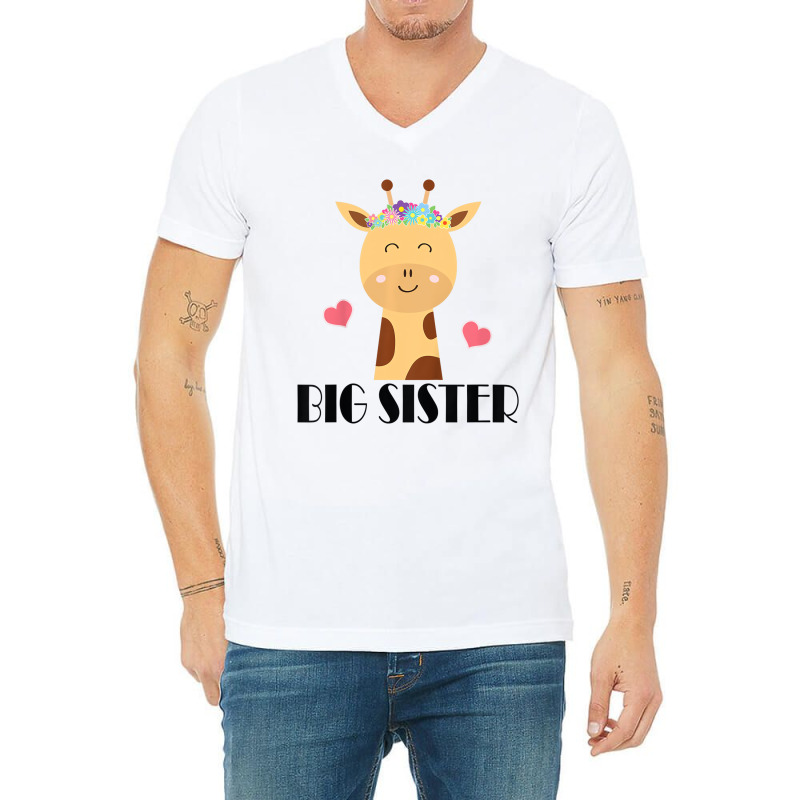 Kids Big Sister Giraffe Big Sis T Shirt V-Neck Tee by voutsro | Artistshot