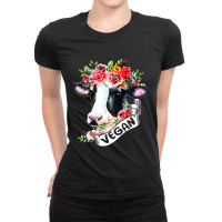 Funny Vegan Flower Cow Vegetarian Lovers Animals C Ladies Fitted T-shirt | Artistshot