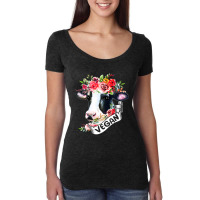 Funny Vegan Flower Cow Vegetarian Lovers Animals C Women's Triblend Scoop T-shirt | Artistshot