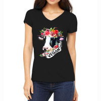 Funny Vegan Flower Cow Vegetarian Lovers Animals C Women's V-neck T-shirt | Artistshot