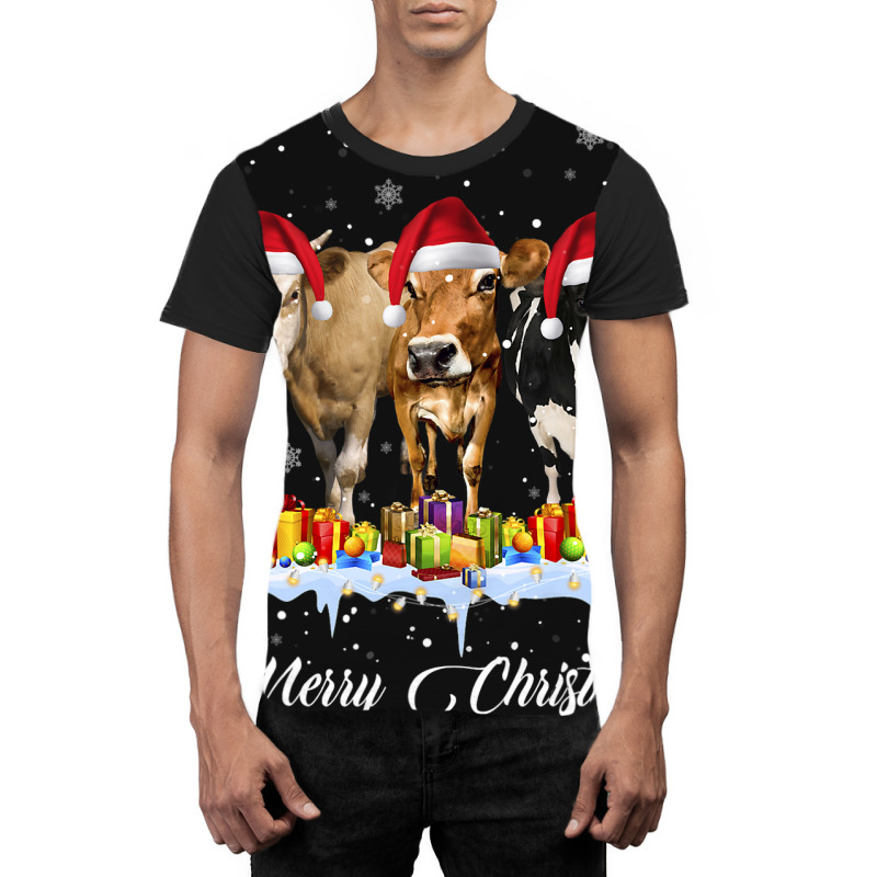 Cow Christmas Lights Tree Sweater Stocking Ornamen Graphic T-shirt | Artistshot