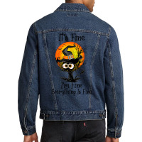 It's Fine I'm Fine Everything Is Fine Black Cat Ha Men Denim Jacket | Artistshot