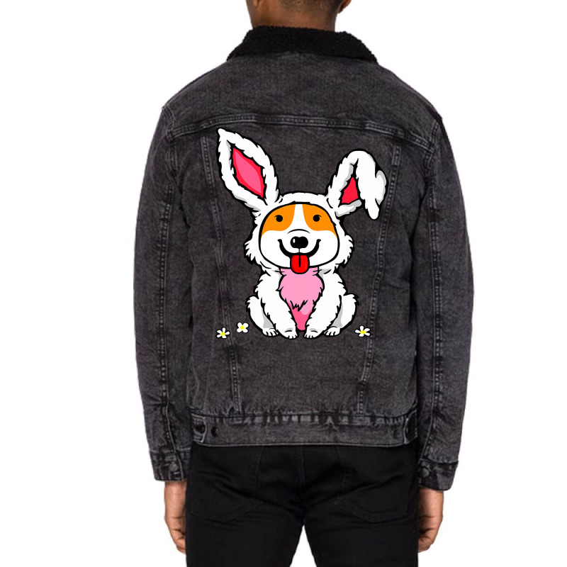 Cute Corgi Easter Bunny Costume Kids Design Unisex Sherpa-lined Denim Jacket | Artistshot