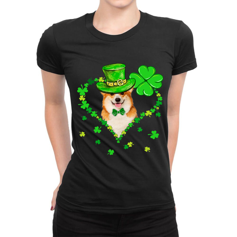 Cute Corgi Saint Patricks Day Dogs Dad Mom Ladies Fitted T-Shirt by DEBORAHBOURSSIQUOT | Artistshot