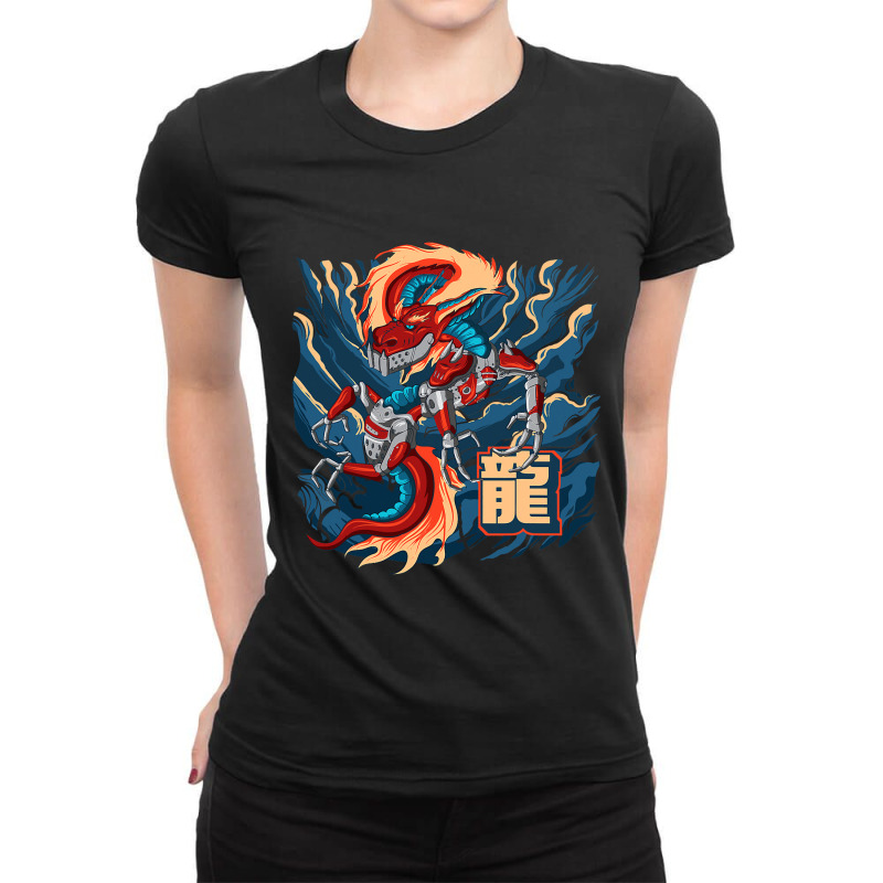 Cyborg Dragon Japanese Cyber Punk Cyber Aesthetic Ladies Fitted T-Shirt by spreesgomez | Artistshot