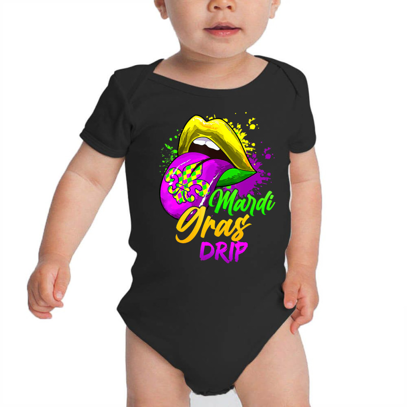 Mardi Gras Dripping Lips Funny Mardi Gras Drip Col Baby Bodysuit | Artistshot