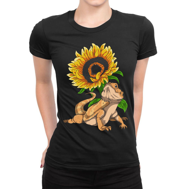 Lizard Reptile Sunflower Pet Owner Floral Bearded  Ladies Fitted T-Shirt by kerrmanthez | Artistshot