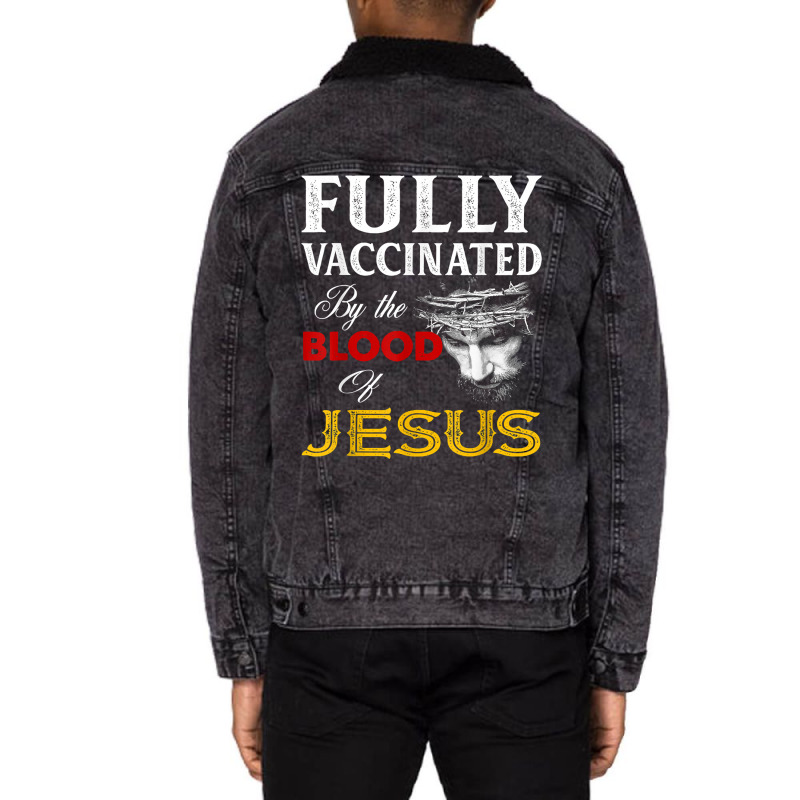 Fully Vaccinated By The Blood Of Jesus Christian T Unisex Sherpa-Lined Denim Jacket by boney | Artistshot