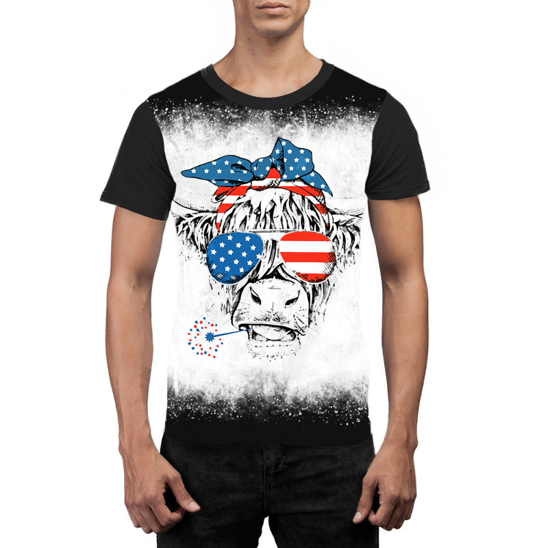 Bleached Highland Cow American Flag Patriotic 4th  Graphic T-shirt | Artistshot