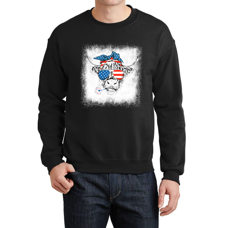 Bleached Highland Cow American Flag Patriotic 4th  Crewneck Sweatshirt | Artistshot