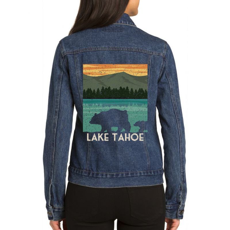 Lake Tahoe California Nevada Vintage Bear Camping  Ladies Denim Jacket by kerrmanthez | Artistshot