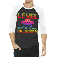 Level 100 Days Of School Unlocked Gamer Watercolor 3/4 Sleeve Shirt | Artistshot