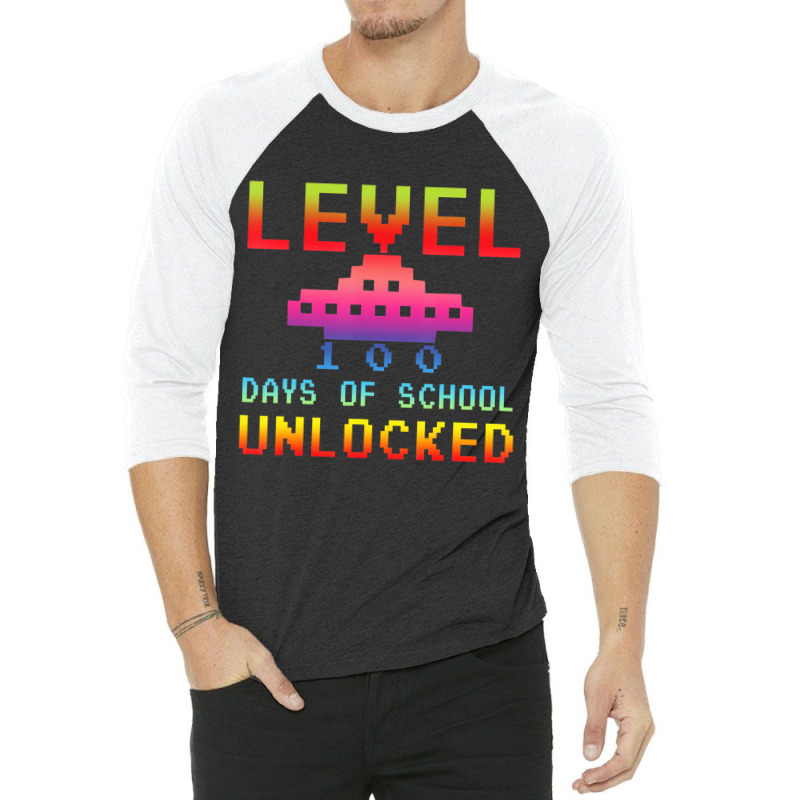 Level 100 Days Of School Unlocked Gamer Watercolor 3/4 Sleeve Shirt | Artistshot