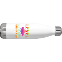 Level 100 Days Of School Unlocked Gamer Watercolor Stainless Steel Water Bottle | Artistshot