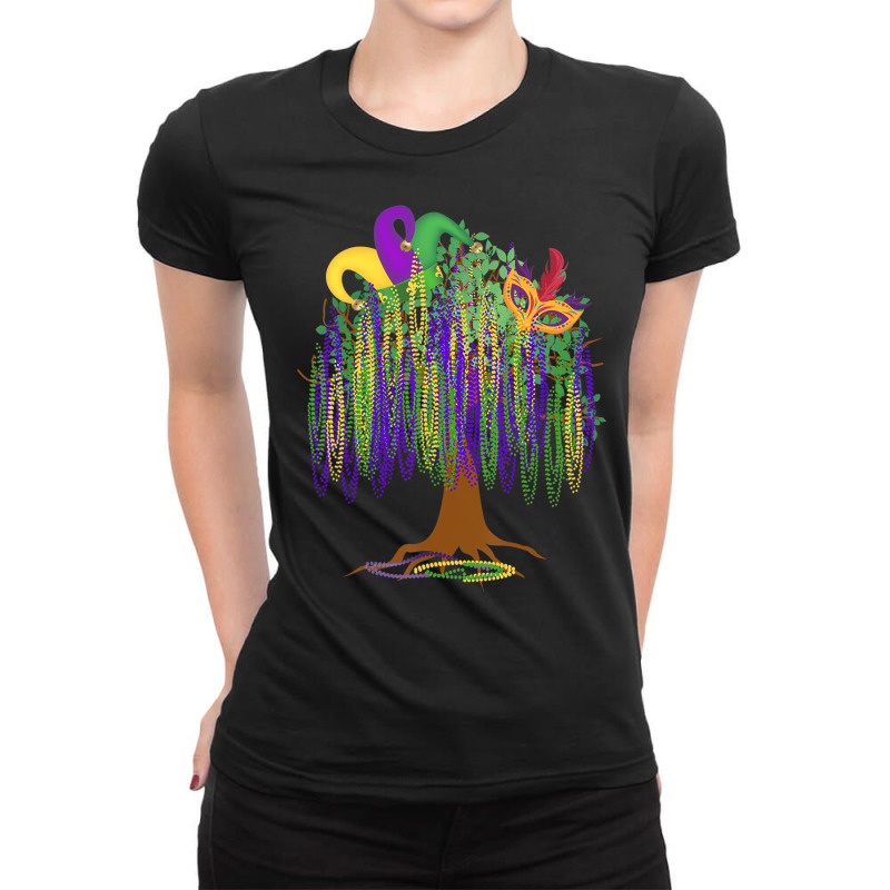 Mardi Gras Tree Beads New Orleans 2023 Watercolor Ladies Fitted T-Shirt by imelde | Artistshot