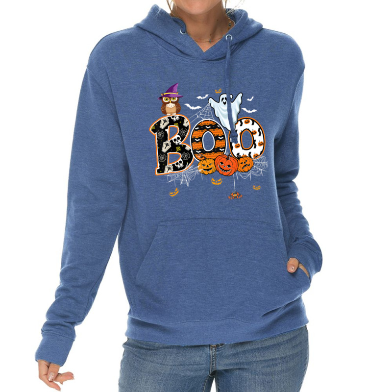 Boo Creepy Owl Pumpkin Ghost Funny Halloween Costu Lightweight Hoodie | Artistshot