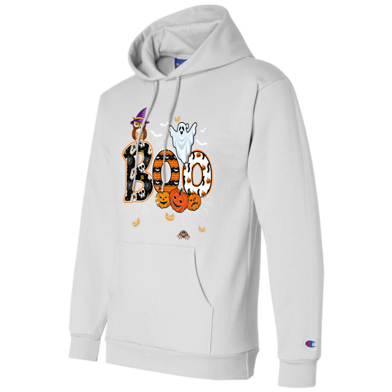 Boo Creepy Owl Pumpkin Ghost Funny Halloween Costu Champion Hoodie | Artistshot