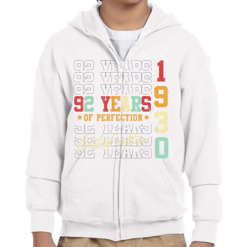 Limited Edition 1930 92 Years Old 92nd Birthday Gi Youth Zipper Hoodie by mauthe | Artistshot