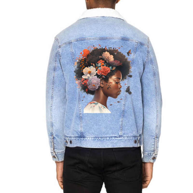 Flowers Butterflies Humming Birds Natural Black Wo Unisex Sherpa-lined Denim Jacket | Artistshot