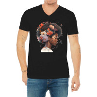 Flowers Butterflies Humming Birds Natural Black Wo V-neck Tee | Artistshot