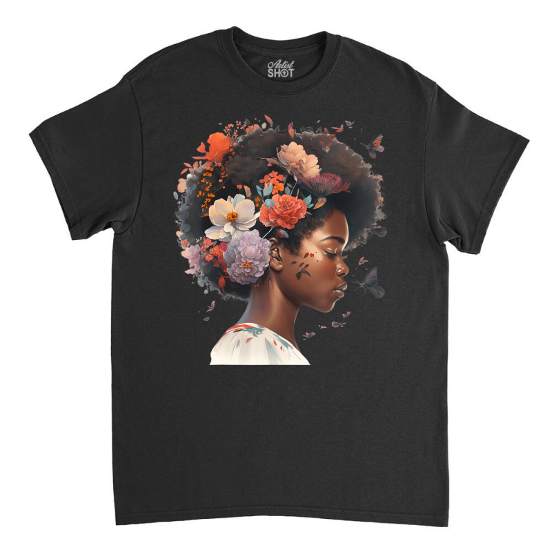 Flowers Butterflies Humming Birds Natural Black Wo Classic T-shirt | Artistshot