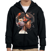 Flowers Butterflies Humming Birds Natural Black Wo Youth Zipper Hoodie | Artistshot