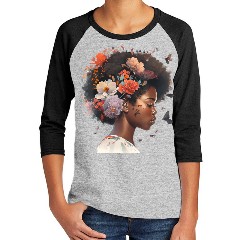 Flowers Butterflies Humming Birds Natural Black Wo Youth 3/4 Sleeve | Artistshot