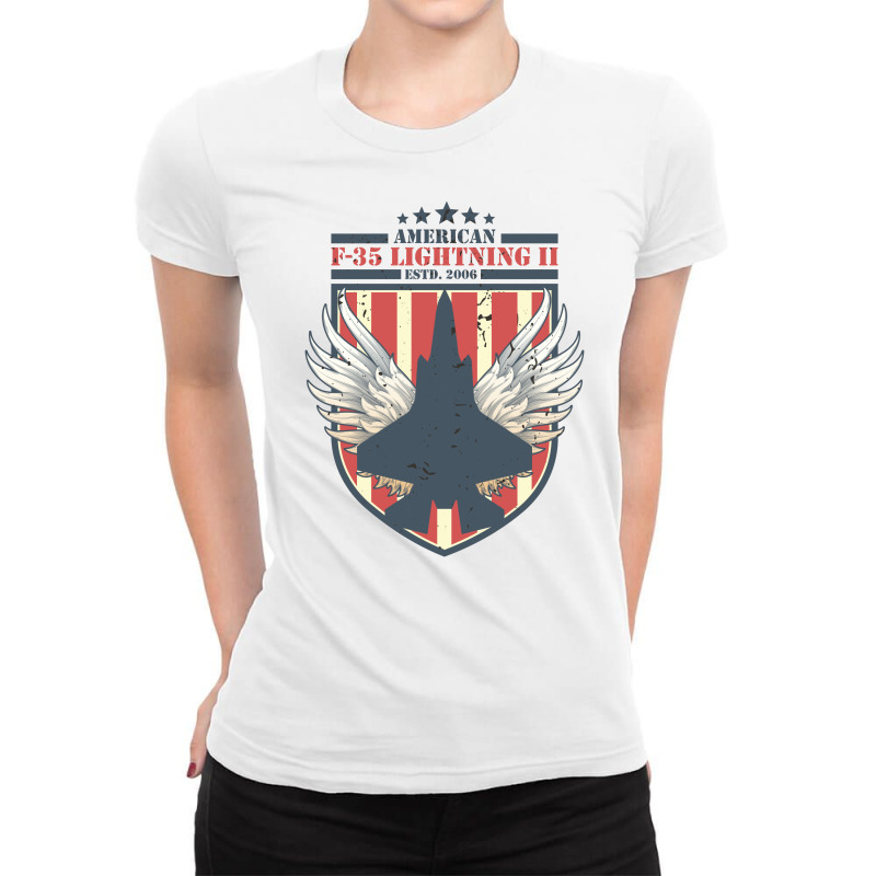 F-35 Lightning Ii American Fighter Jet Ladies Fitted T-Shirt by John Phillips | Artistshot