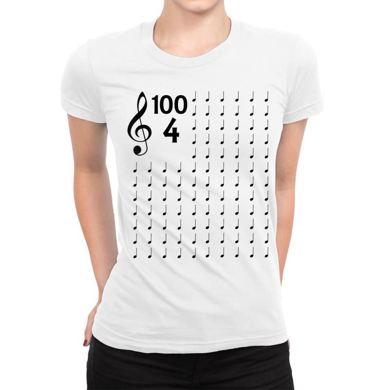 100th Day Of School Musical Notes Music Teacher T Ladies Fitted T-Shirt by refahnes | Artistshot