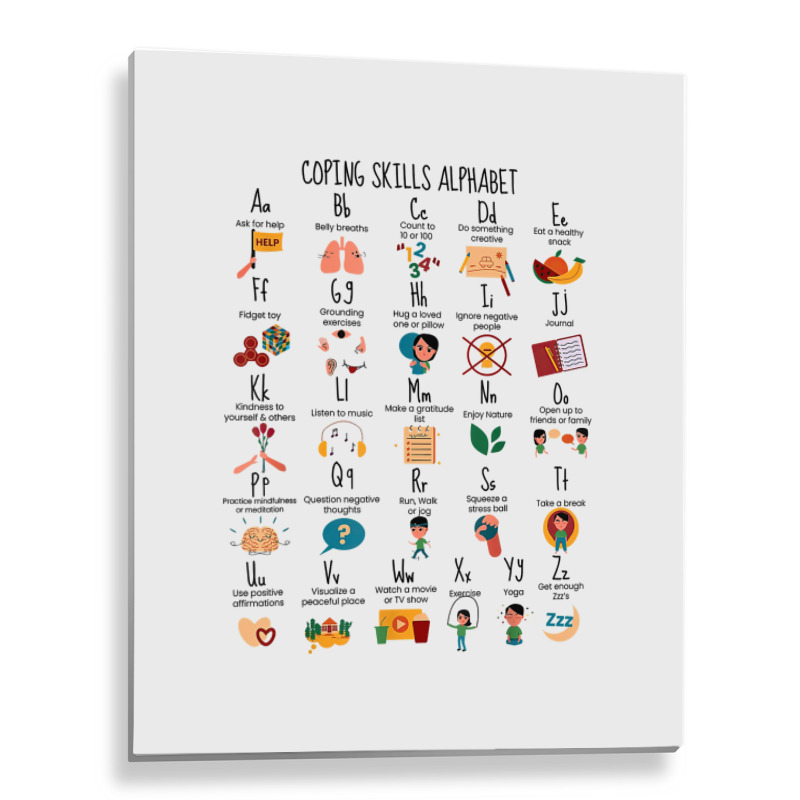 Coping Skills Alphabet School Counselor Mental Hea Metal Print Vertical | Artistshot